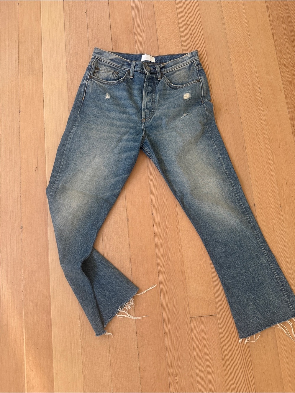 Boyish Distressed Cropped Ankle Jeans - Medium Blue